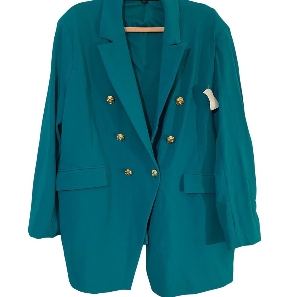 Boston Proper Teal Blazer - Plus Size 24 - Gold Buttons